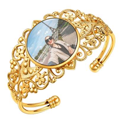 Bracelet Manchette Personnalisé avec Photo pour Femme Or