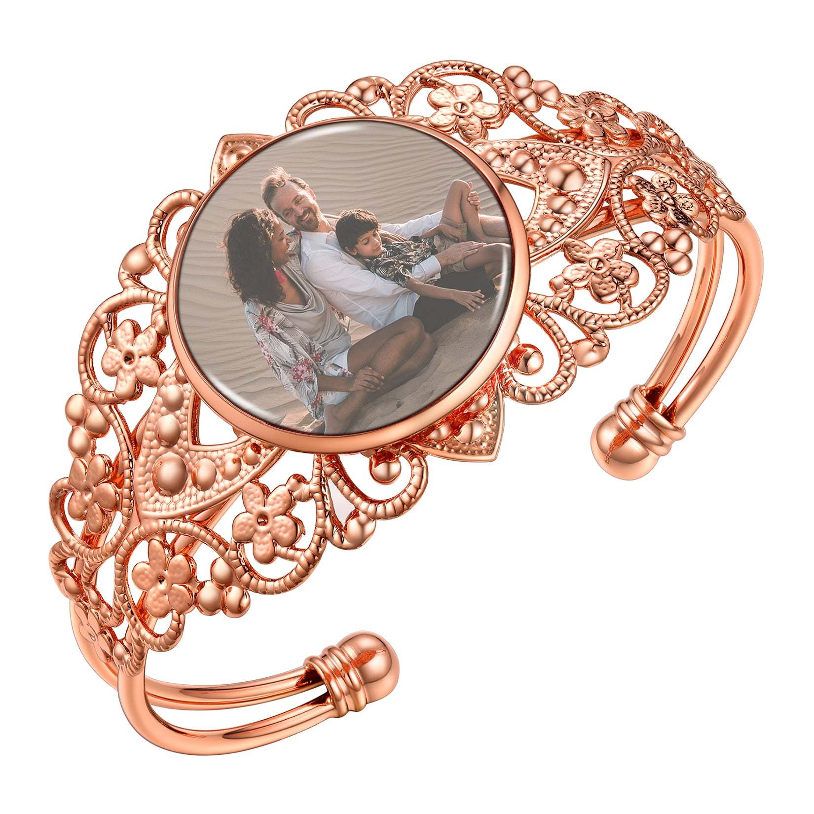 Bracelet Manchette Personnalisé avec Photo pour Femme Or Rose