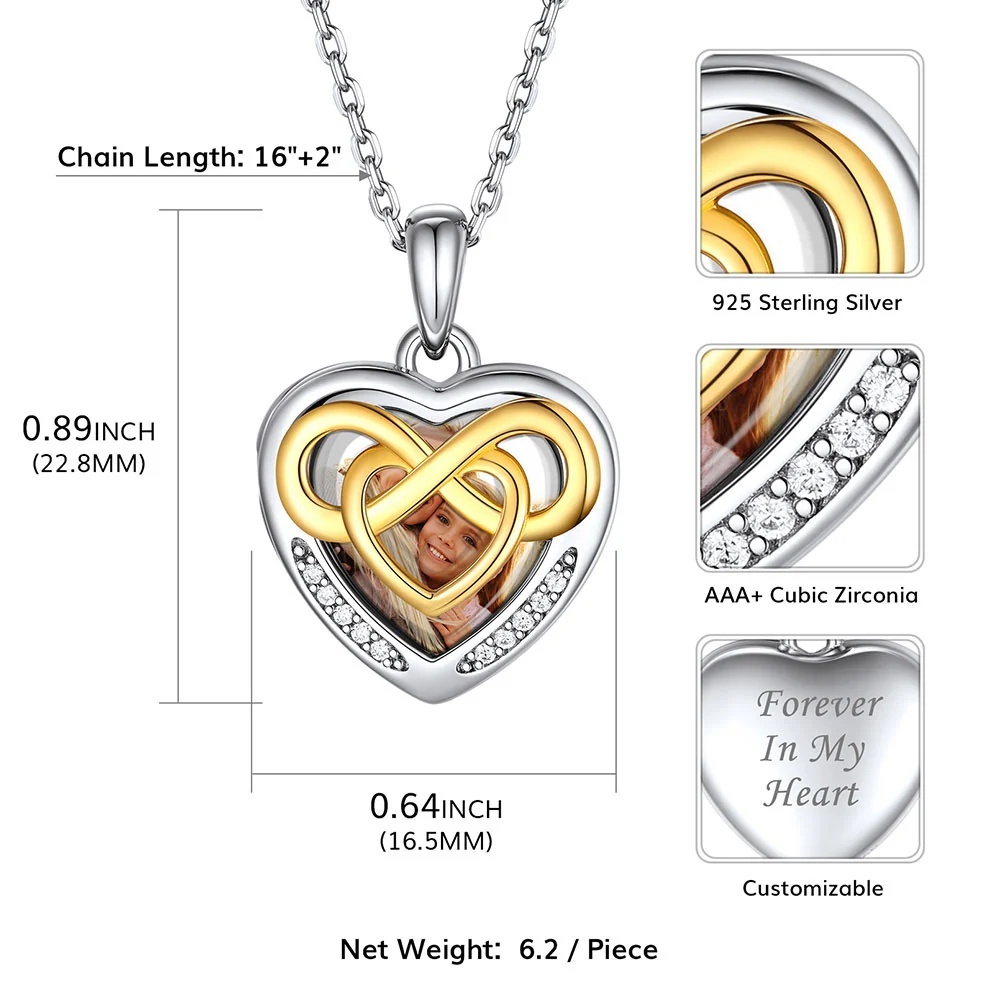 Collier Cœur Médaillon Photo Love Knot en Argent 925