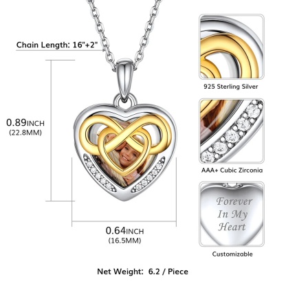 Collier Cœur Médaillon Photo Love Knot en Argent 925