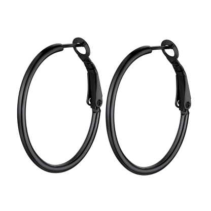 Créoles Simples en Acier Inoxydable pour Femmes Noir 30mm