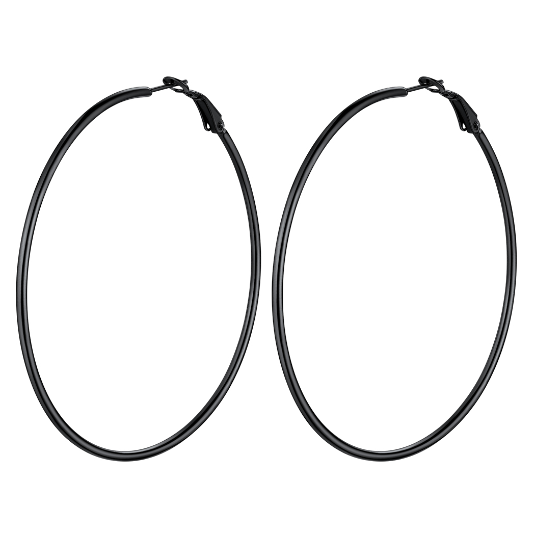 Créoles Simples en Acier Inoxydable pour Femmes Noir 70mm