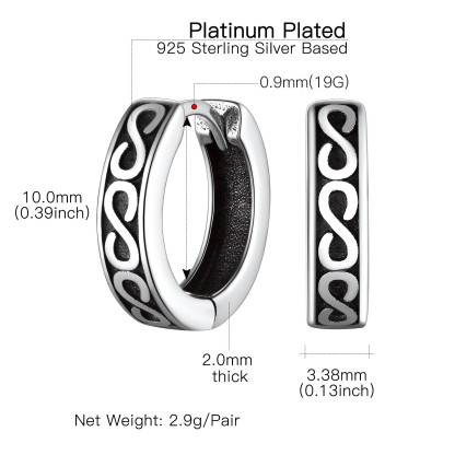  Boucles d'Oreilles Infini Créoles en Argent Sterling 925 Taille