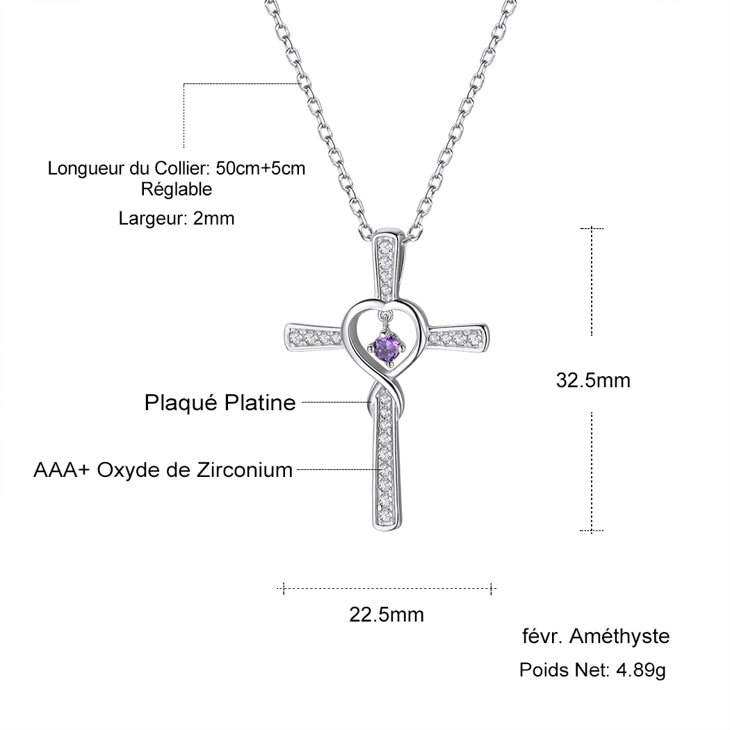 Collier Croix Infini avec Pierre de Naissance en Argent Sterling