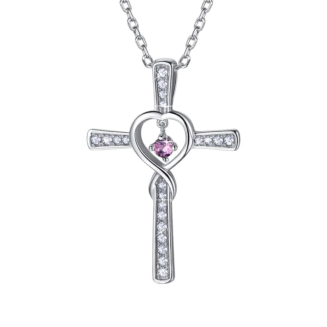 Collier Croix Infini avec Pierre de Naissance en Argent Sterling Juin-Alexandrite