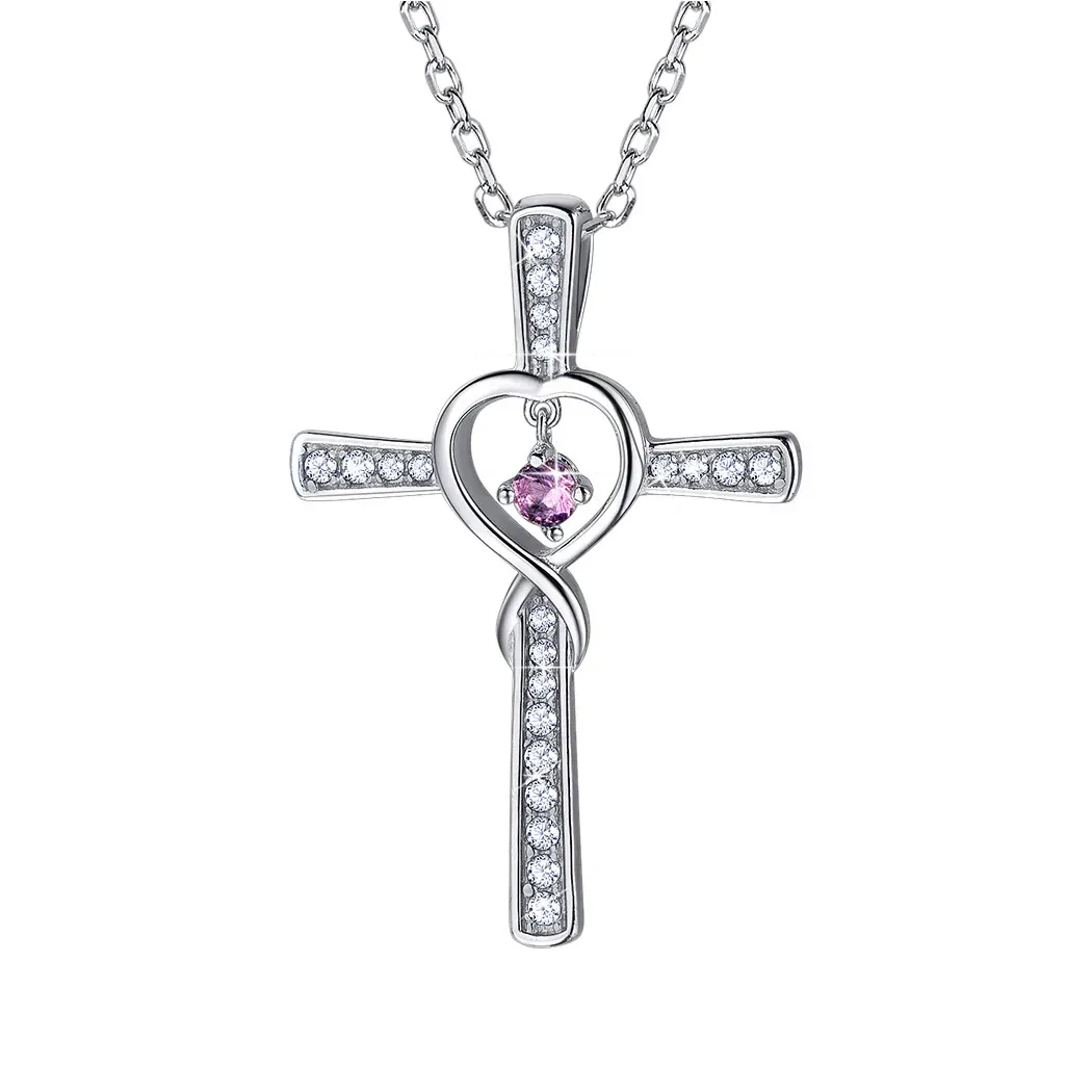 Collier Croix Infini avec Pierre de Naissance en Argent Sterling Juin-Alexandrite