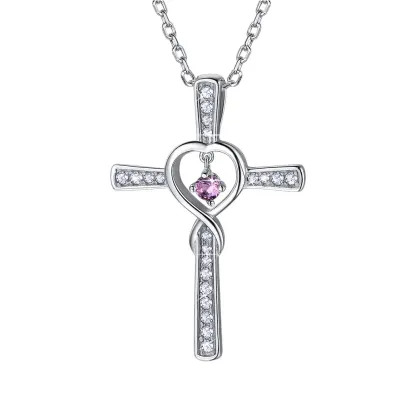Collier Croix Infini avec Pierre de Naissance en Argent Sterling Juin-Alexandrite