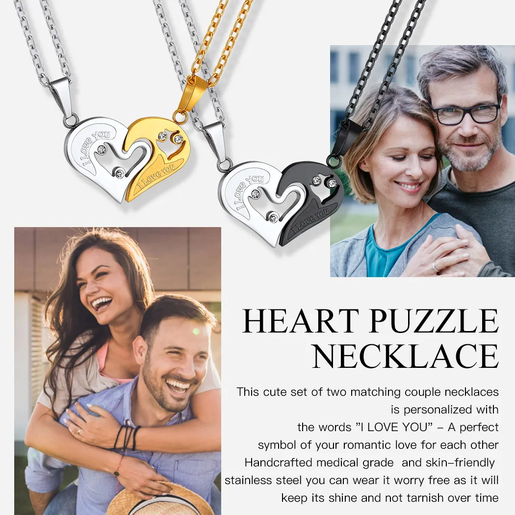 Collier Couple Personnalisé Puzzle Cœur 