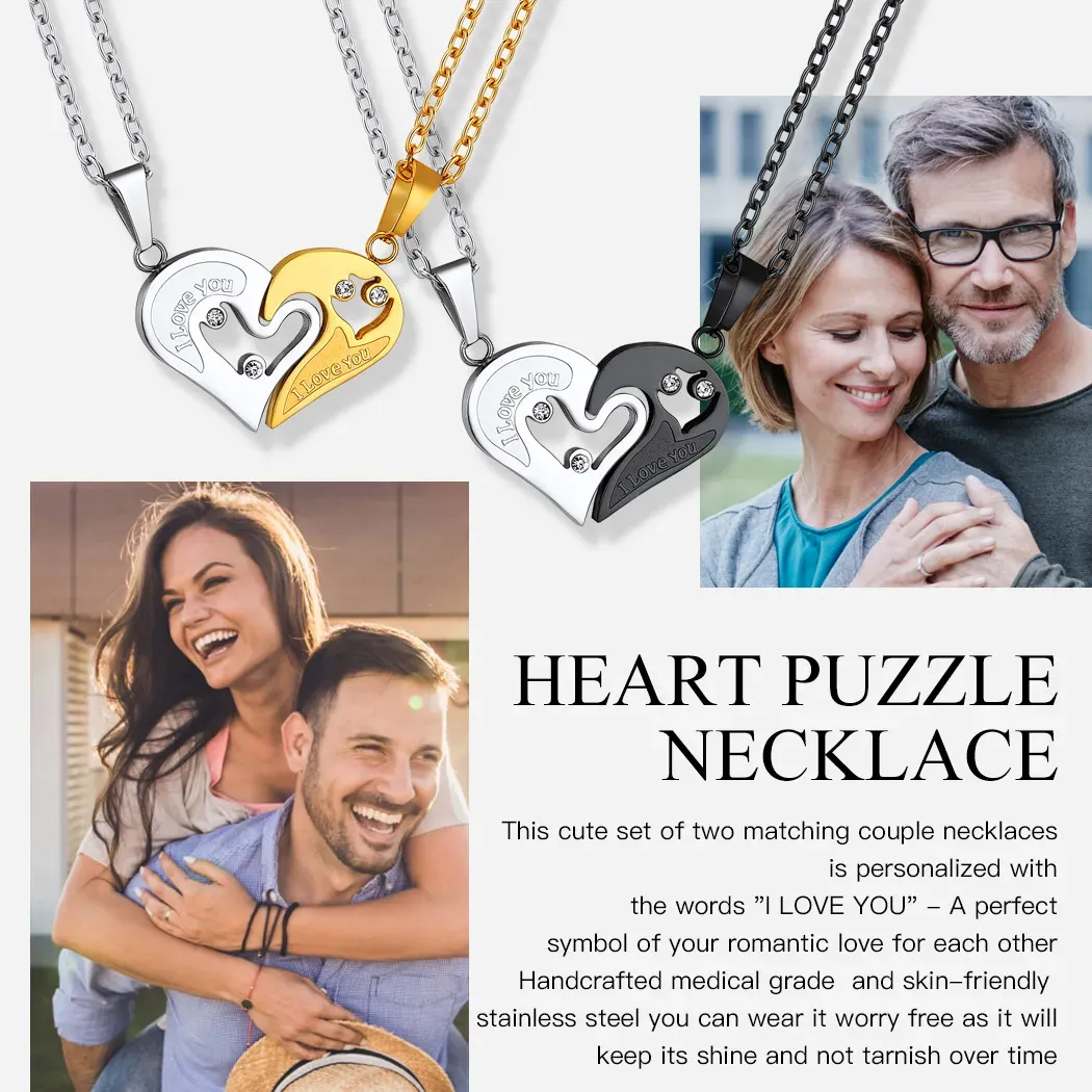 Collier Couple Personnalisé Puzzle Cœur 