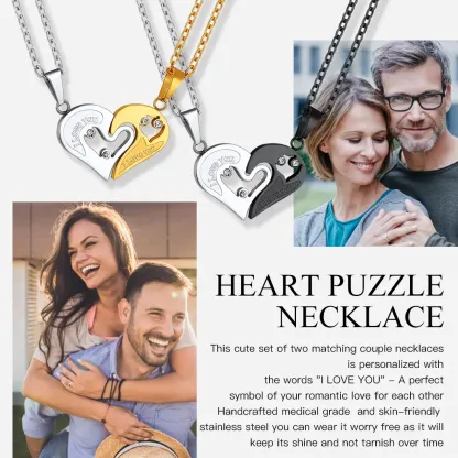Collier Couple Personnalisé Puzzle Cœur 