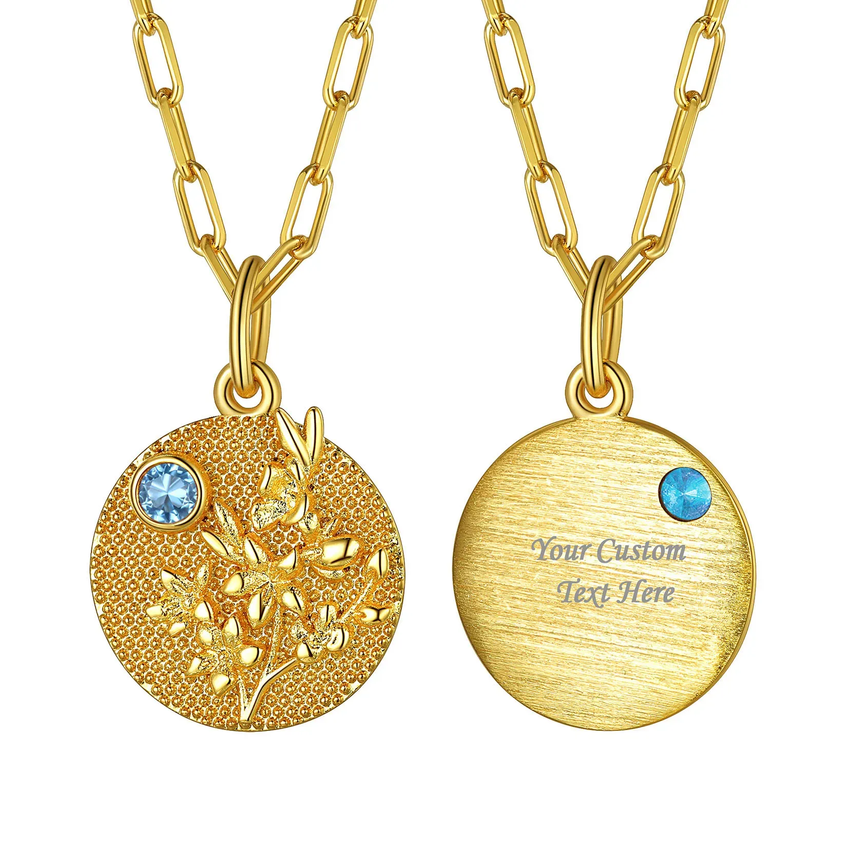 Collier Fleur de Naissance avec Pierre de Naissance Personnalisé Mars-Fleur de cerisier