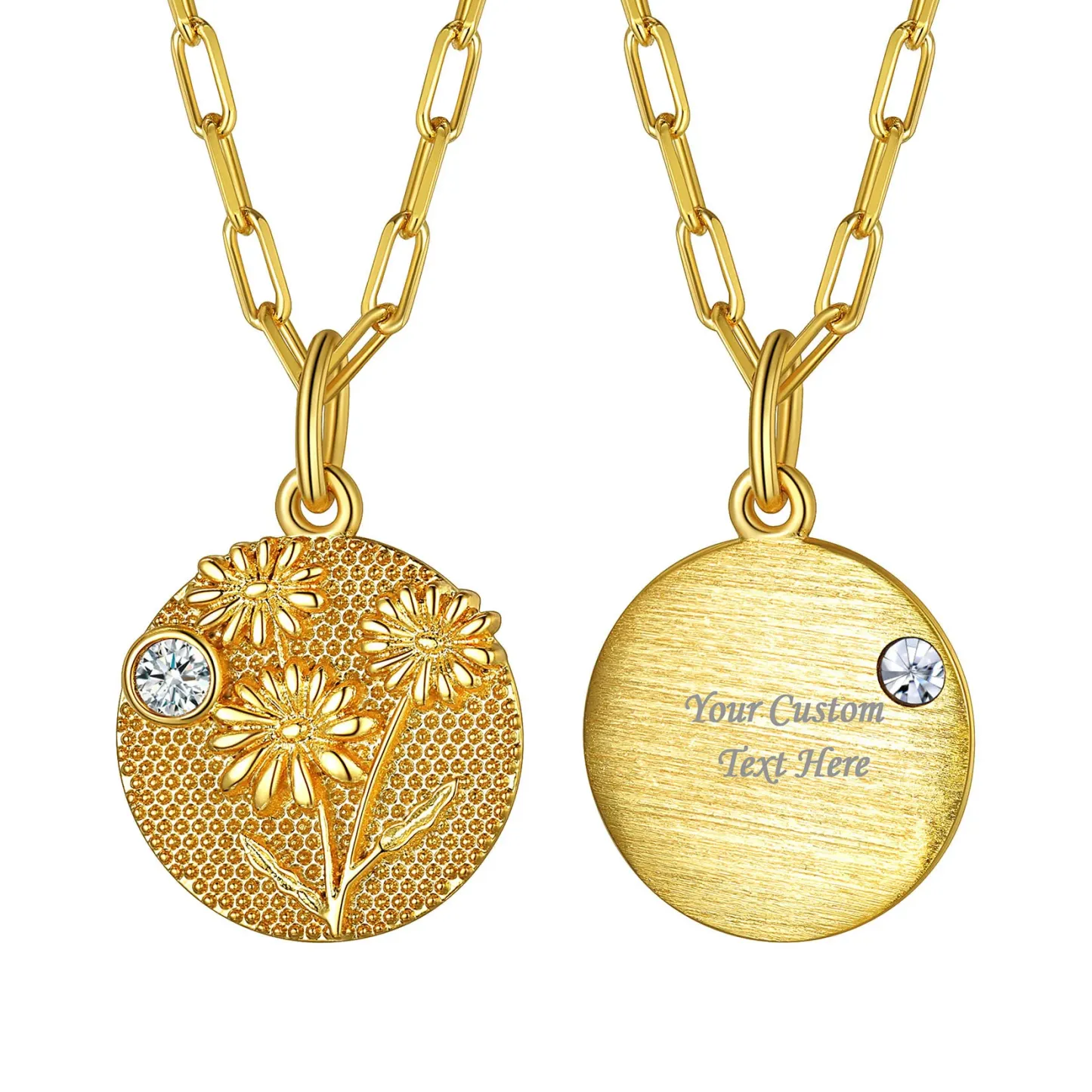 Collier Fleur de Naissance avec Pierre de Naissance Personnalisé Avril-Marguerite