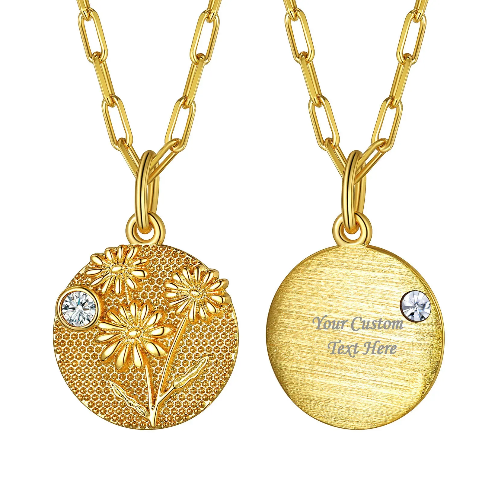 Collier Fleur de Naissance avec Pierre de Naissance Personnalisé Avril-Marguerite