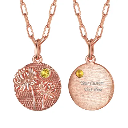Collier Fleur de Naissance avec Pierre de Naissance Novembre-Chrysanthème