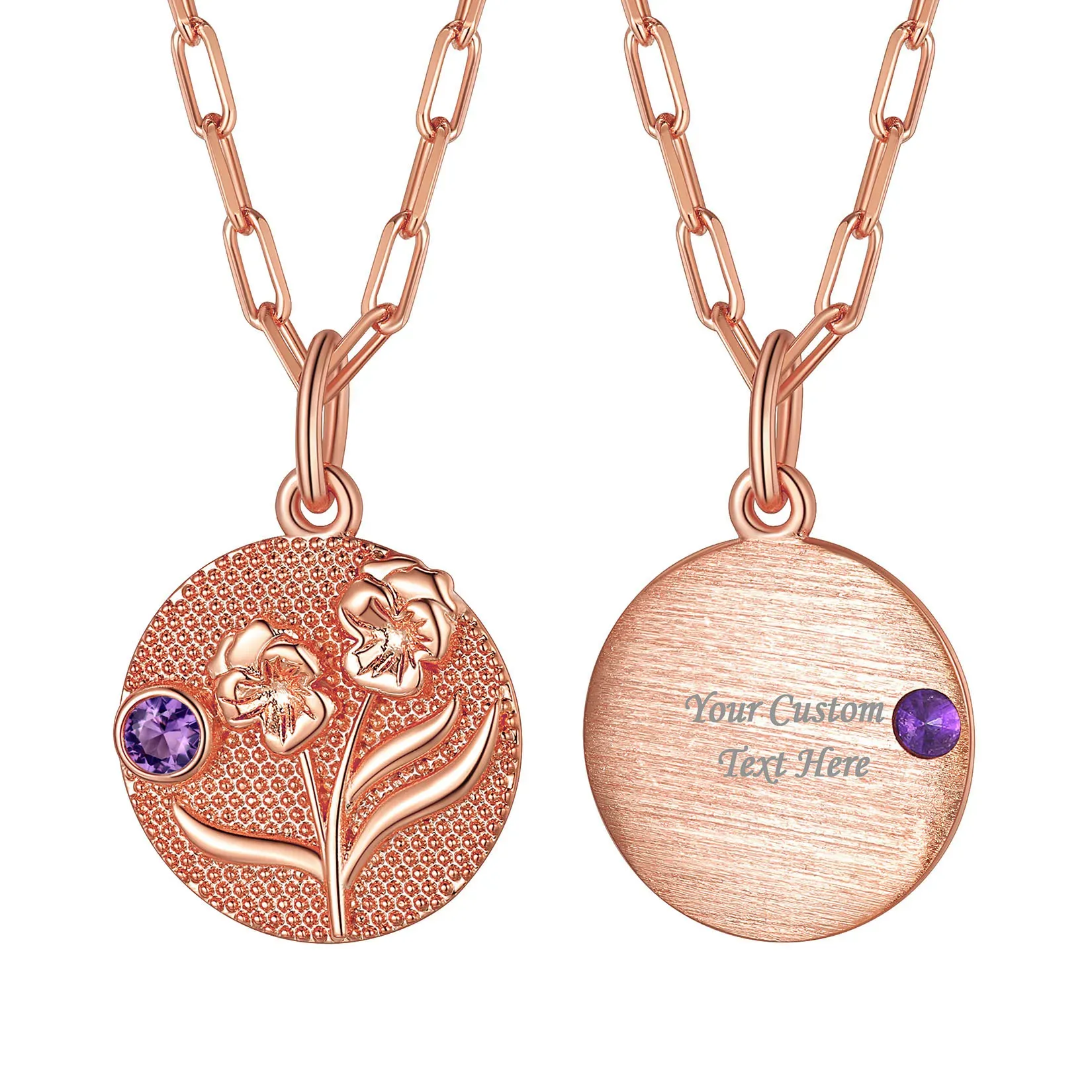 Collier Fleur de Naissance avec Pierre de Naissance Février-Violette