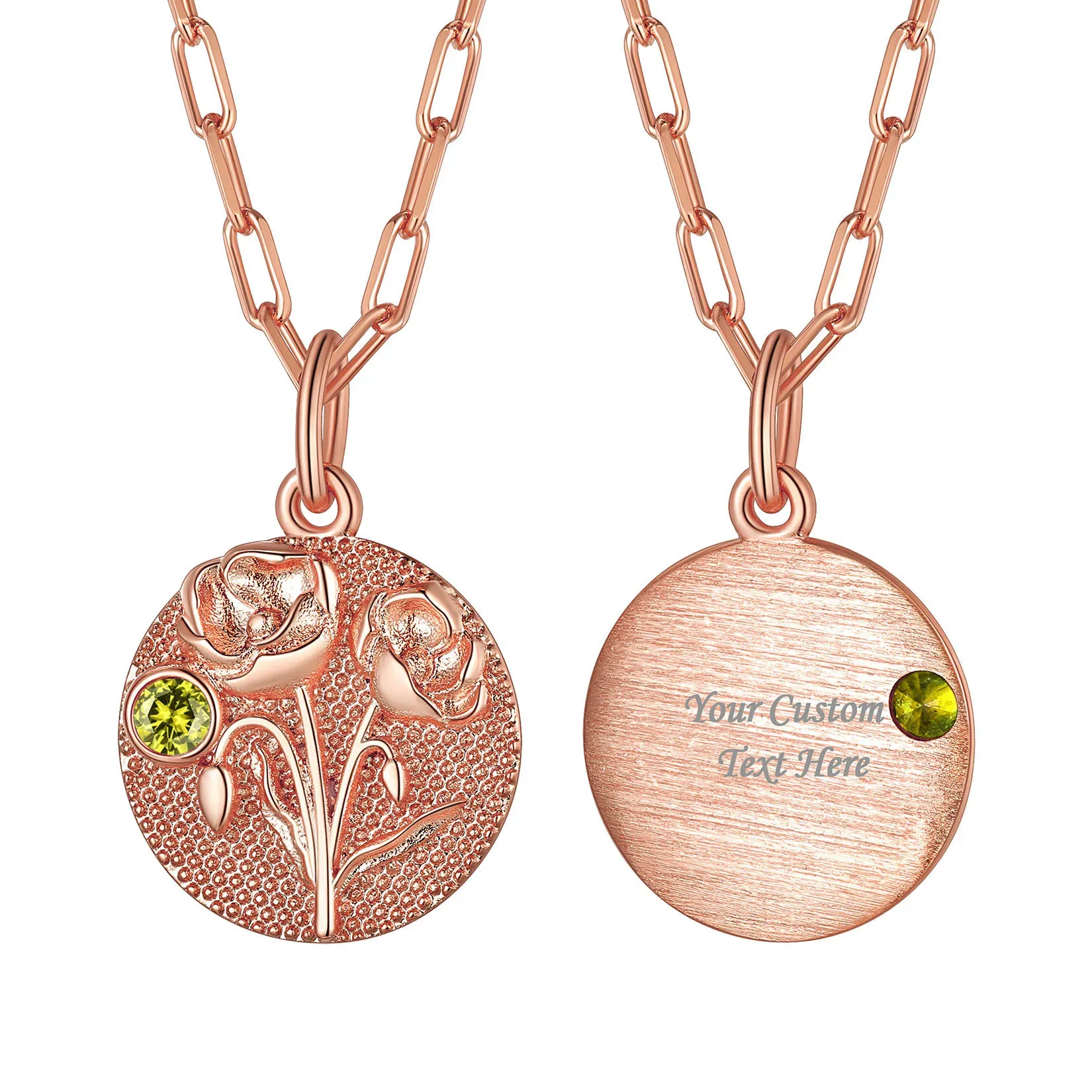 Collier Fleur de Naissance avec Pierre de Naissance Août-Coquelicot