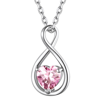 Collier Pendentif Infini avec Pierre de Naissance en Argent Sterling Octobre-Tourmaline