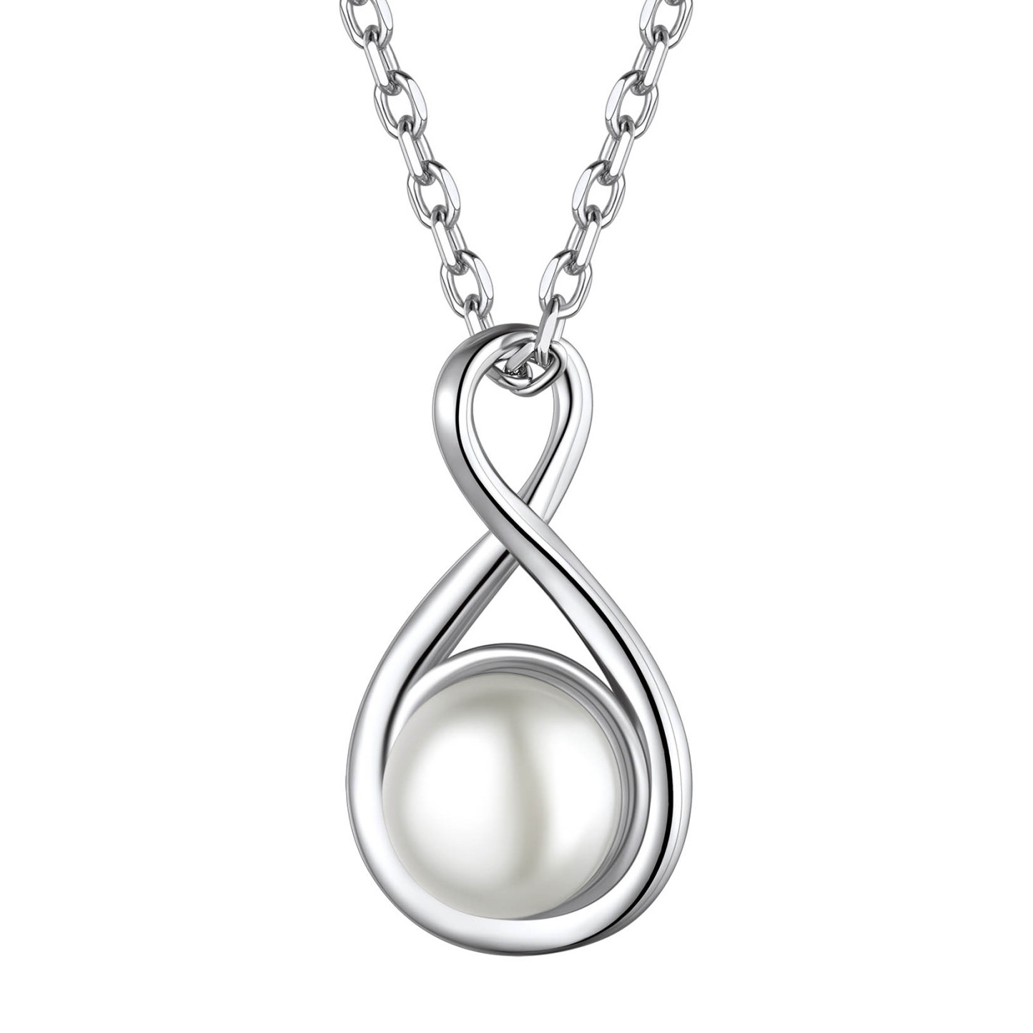 Collier Infini en Argent Sterling avec Perles pour Femme Argenté