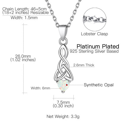 Vente Flash Collier Cœur en Nœud Celtique avec Opale en Argent 925 taille