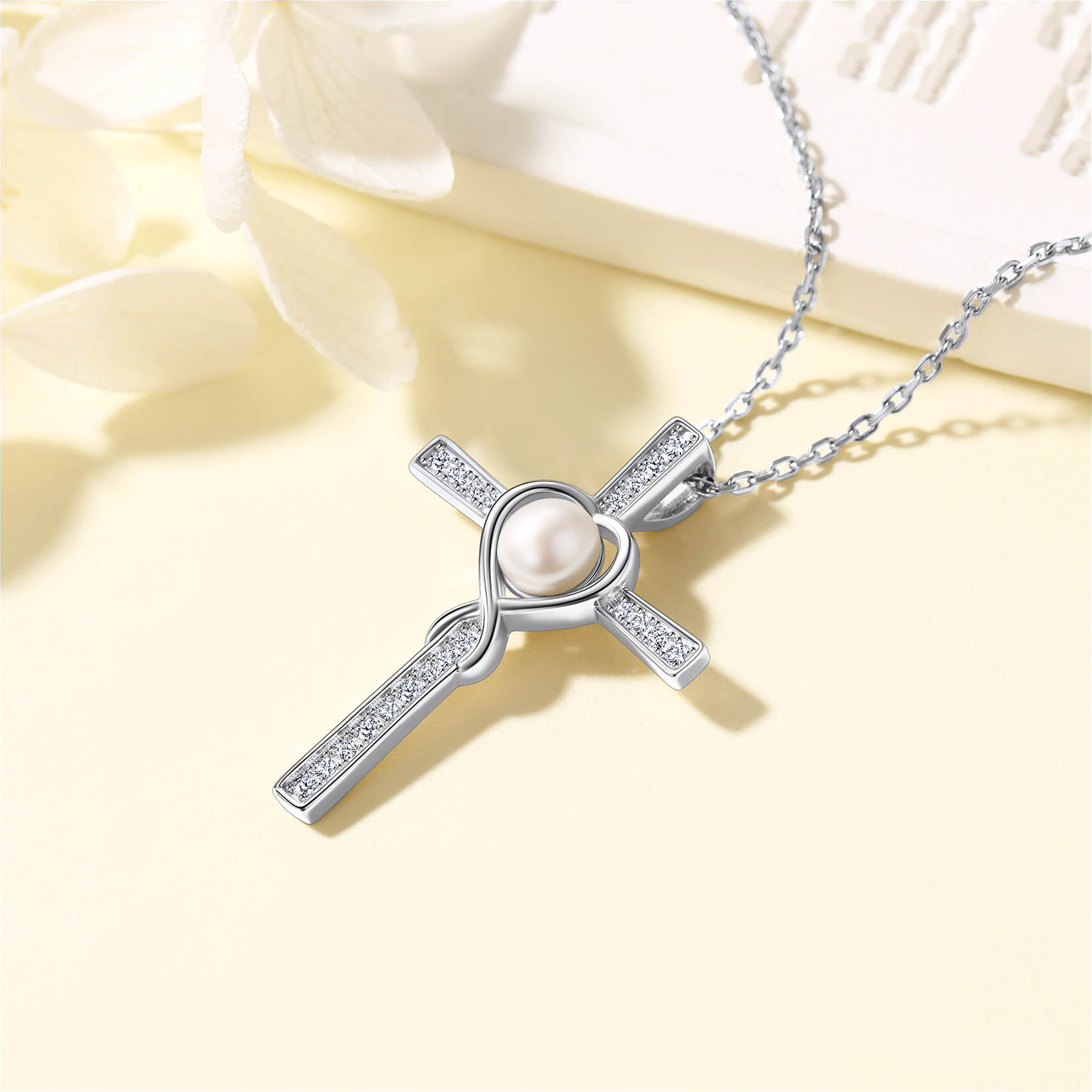 Collier Croix en Argent Sterling 925 avec Perles 