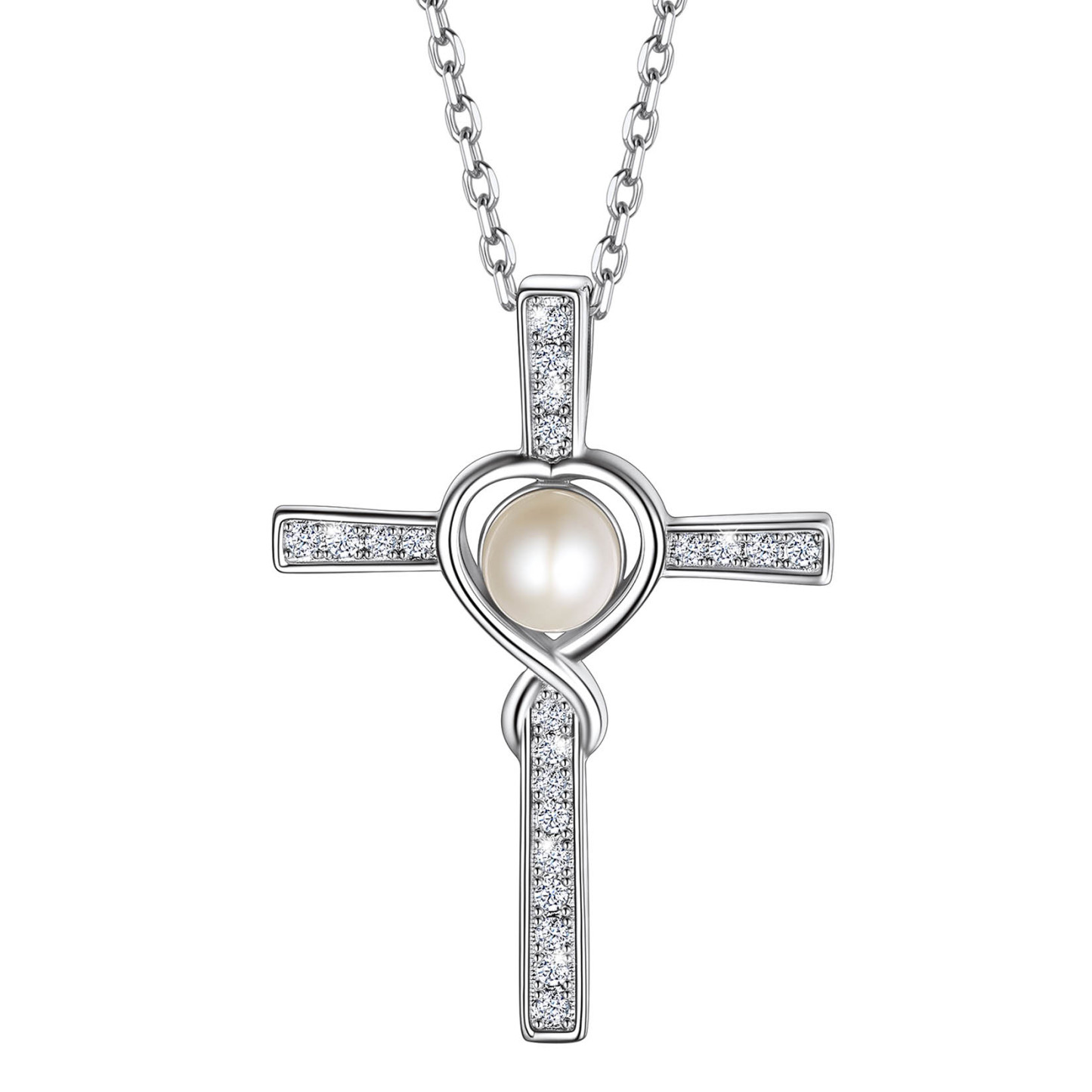 Collier Croix Infini en Argent Sterling 925 avec Perles pour Femme Argenté