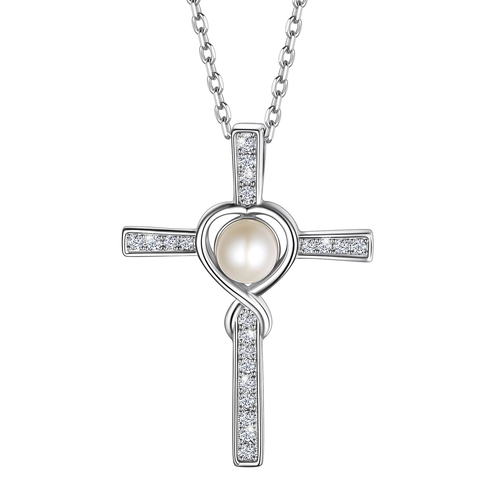 Collier Croix Infini en Argent Sterling 925 avec Perles pour Femme Argenté