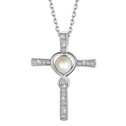 Collier Croix Infini en Argent Sterling 925 avec Perles pour Femme Argenté