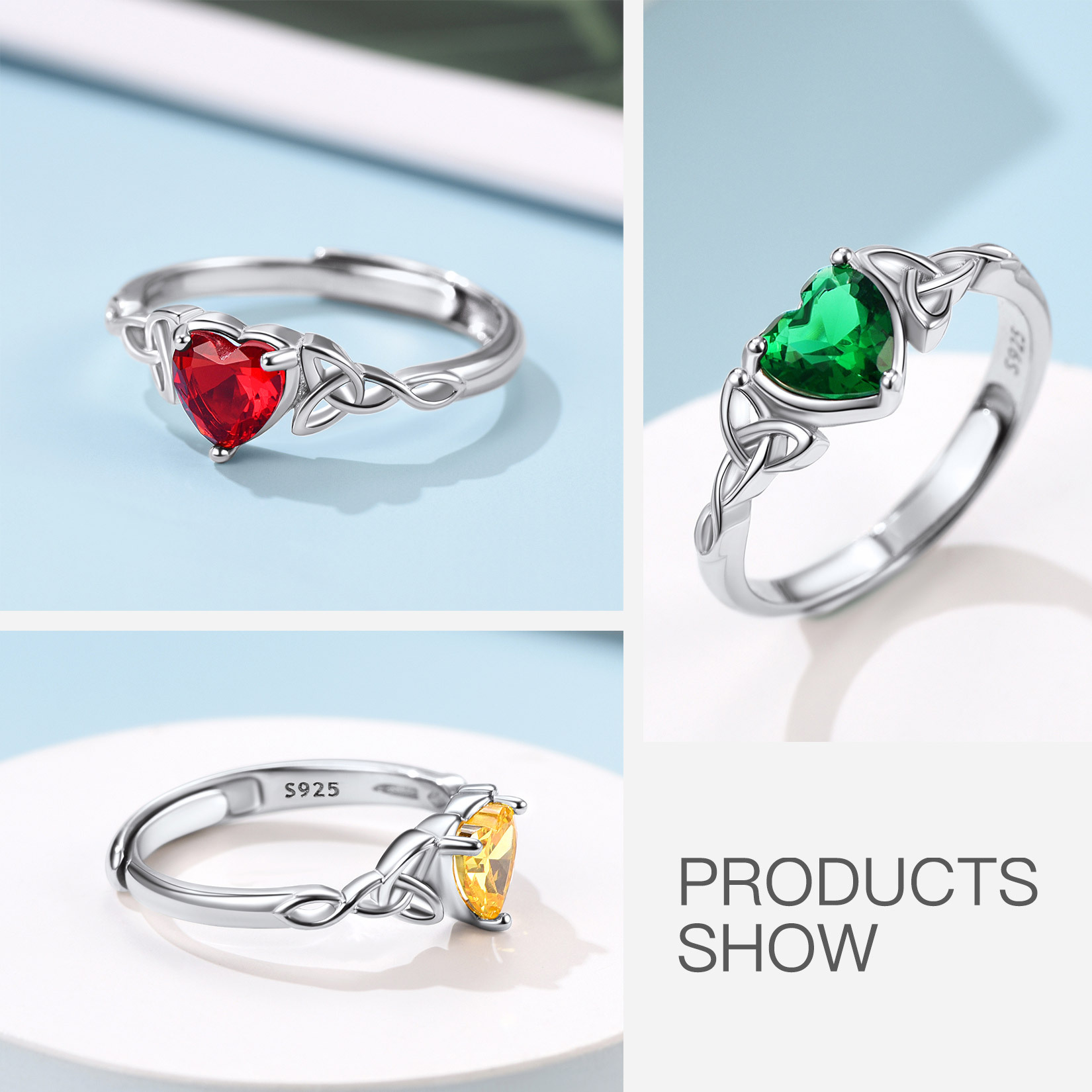 Bague Cœur Ajustable en Argent Sterling avec Pierre de Naissance 