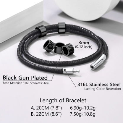 Bracelet en Cuir Personnalisé avec Perles Gravées taille en acier inoxydable