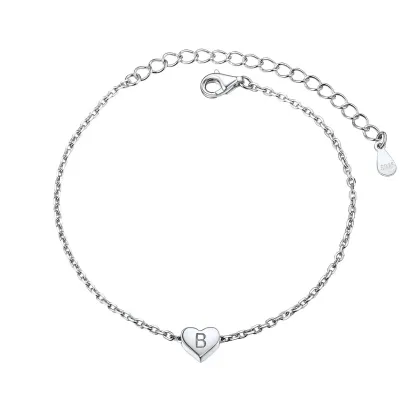 Bracelet Cœur Initial Personnalisé 26 Lettres en Argent 925 Argenté B