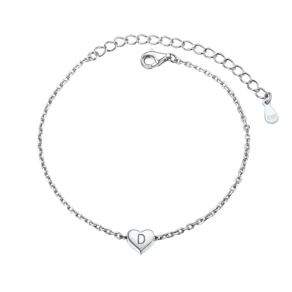 Bracelet Cœur Initial Personnalisé 26 Lettres en Argent 925 Argenté D
