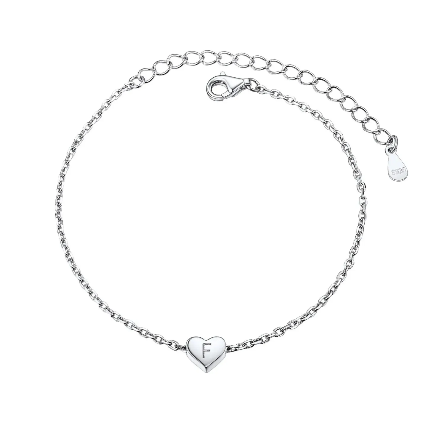 Bracelet Cœur Initial Personnalisé 26 Lettres en Argent 925 Argenté F