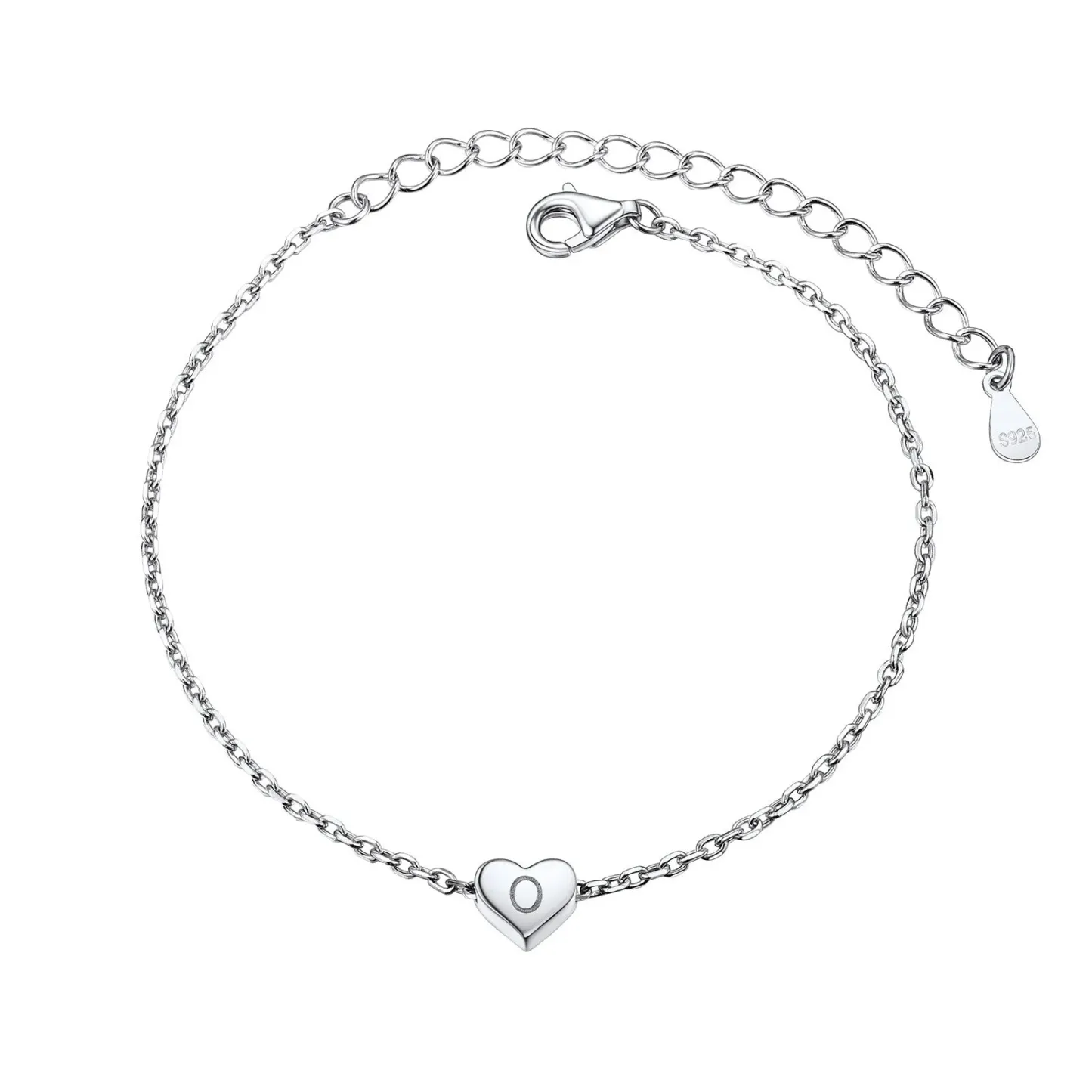 Bracelet Cœur Initial Personnalisé 26 Lettres en Argent 925 Argenté O