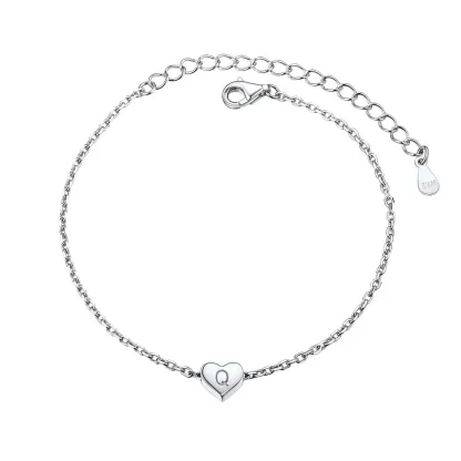Bracelet Cœur Initial Personnalisé 26 Lettres en Argent 925 Argenté Q