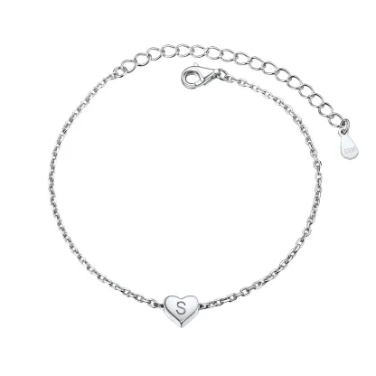 Bracelet Cœur Initial Personnalisé 26 Lettres en Argent 925 Argenté S
