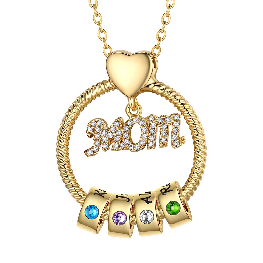 Mom Collier Personnalisé avec Pierres de Naissance et Noms Gravés