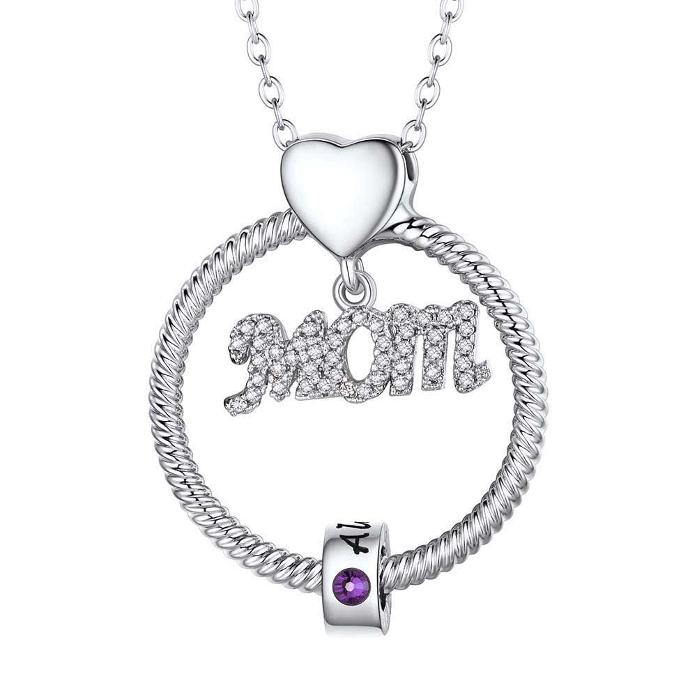 Mom Collier Personnalisé avec Pierres de Naissance et Noms Gravés