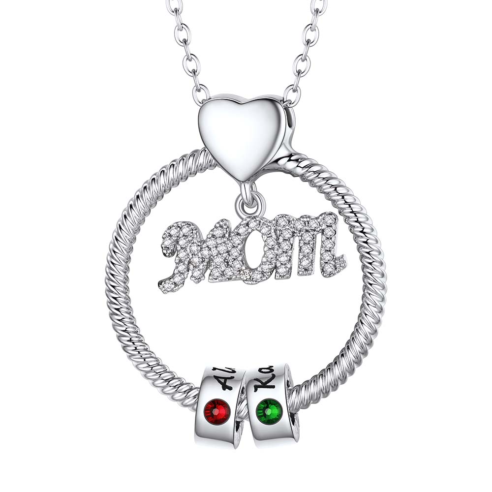 Mom Collier Personnalisé avec Pierres de Naissance et Noms Gravés
