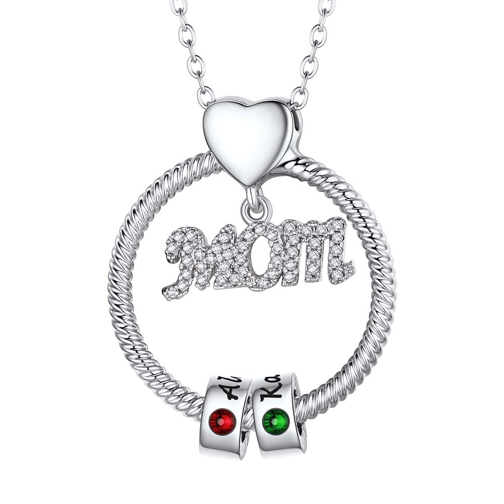 Mom Collier Personnalisé avec Pierres de Naissance et Noms Gravés