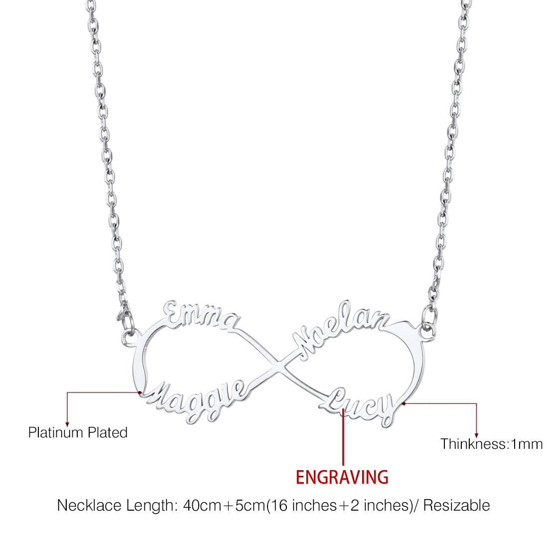 Collier Infini Personnalisé avec Nom pour Femme Taille