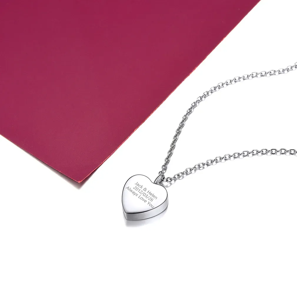 Collier de Crémation en Forme de Cœur Personnalisé avec Gravure  Argenté