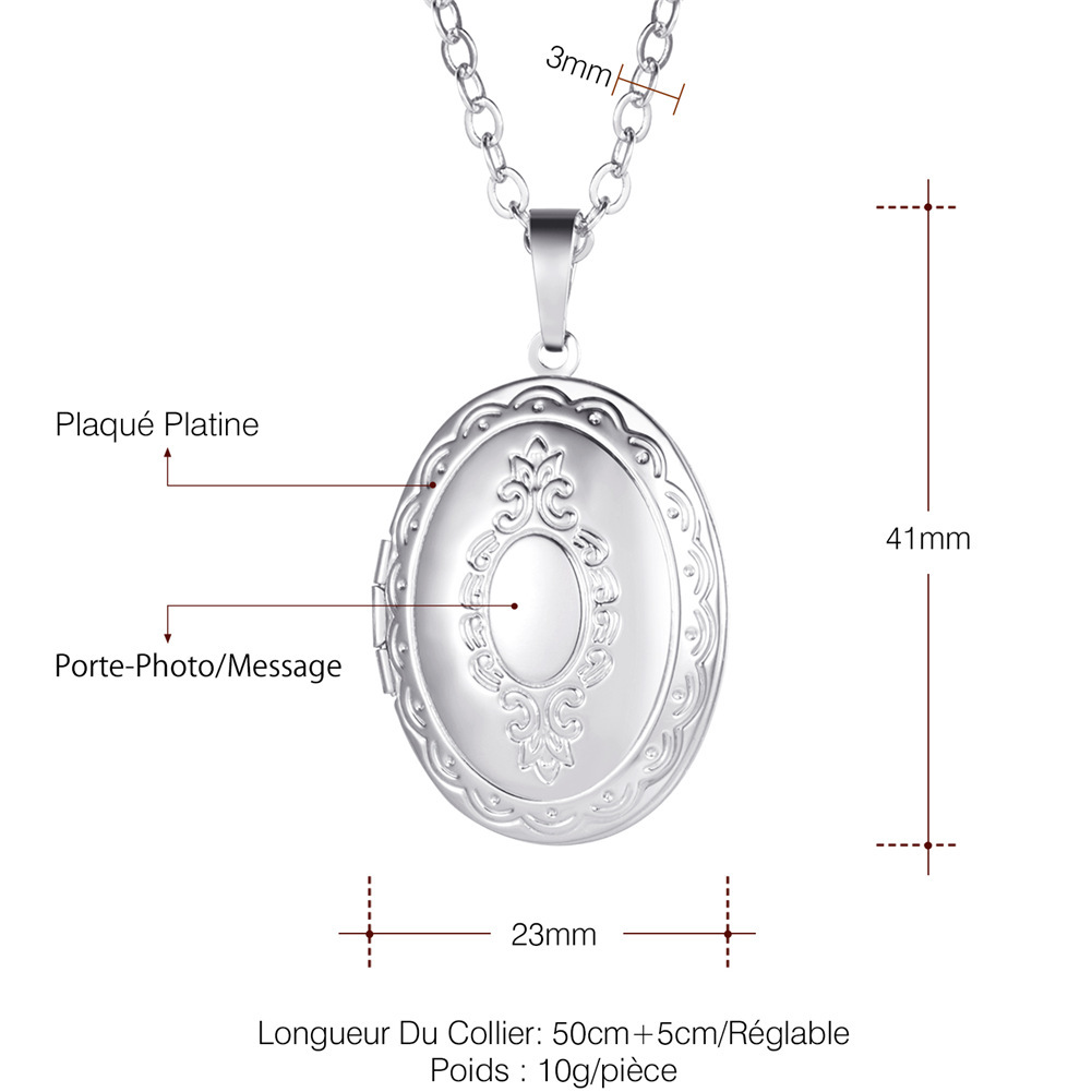 Collier Médaillon Ovale avec Photo et Motifs Floraux Vintage