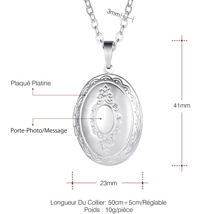 Collier Médaillon Ovale avec Photo et Motifs Floraux Vintage