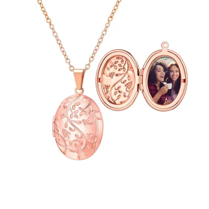 Collier Médaillon Personnalisé Ovale pour Femmes Or Rose