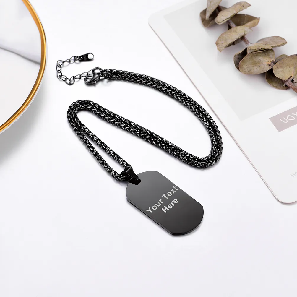 Collier Plaque Militaire Personnalisé Gravé Recto-Verso Scène Noir