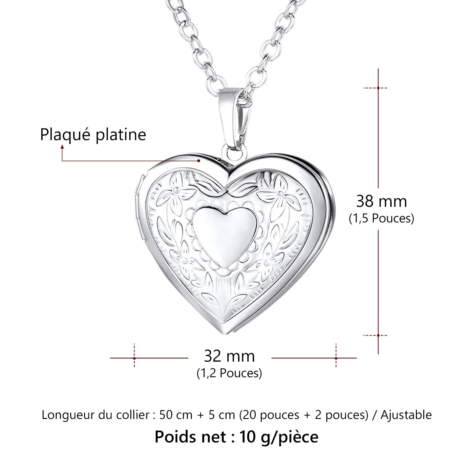 Collier Pendentif Personnalisé avec Photo Cœur Fleur Médaillon Taille 