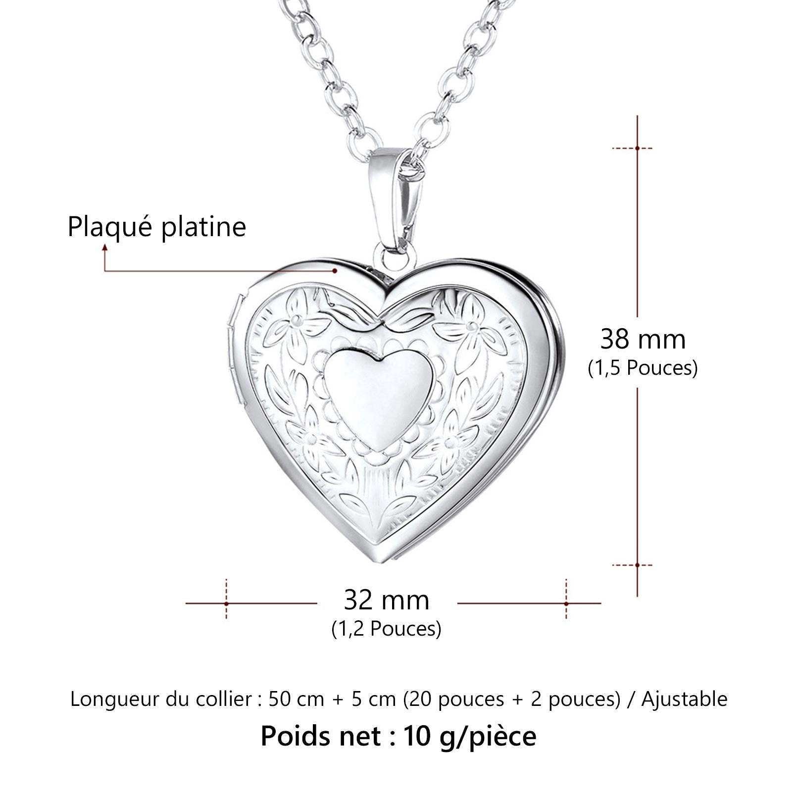 Collier Pendentif Personnalisé avec Photo Cœur Fleur Médaillon Taille 