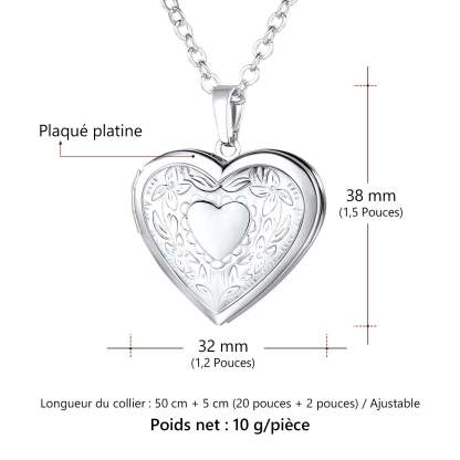 Collier Pendentif Personnalisé avec Photo Cœur Fleur Médaillon Taille 