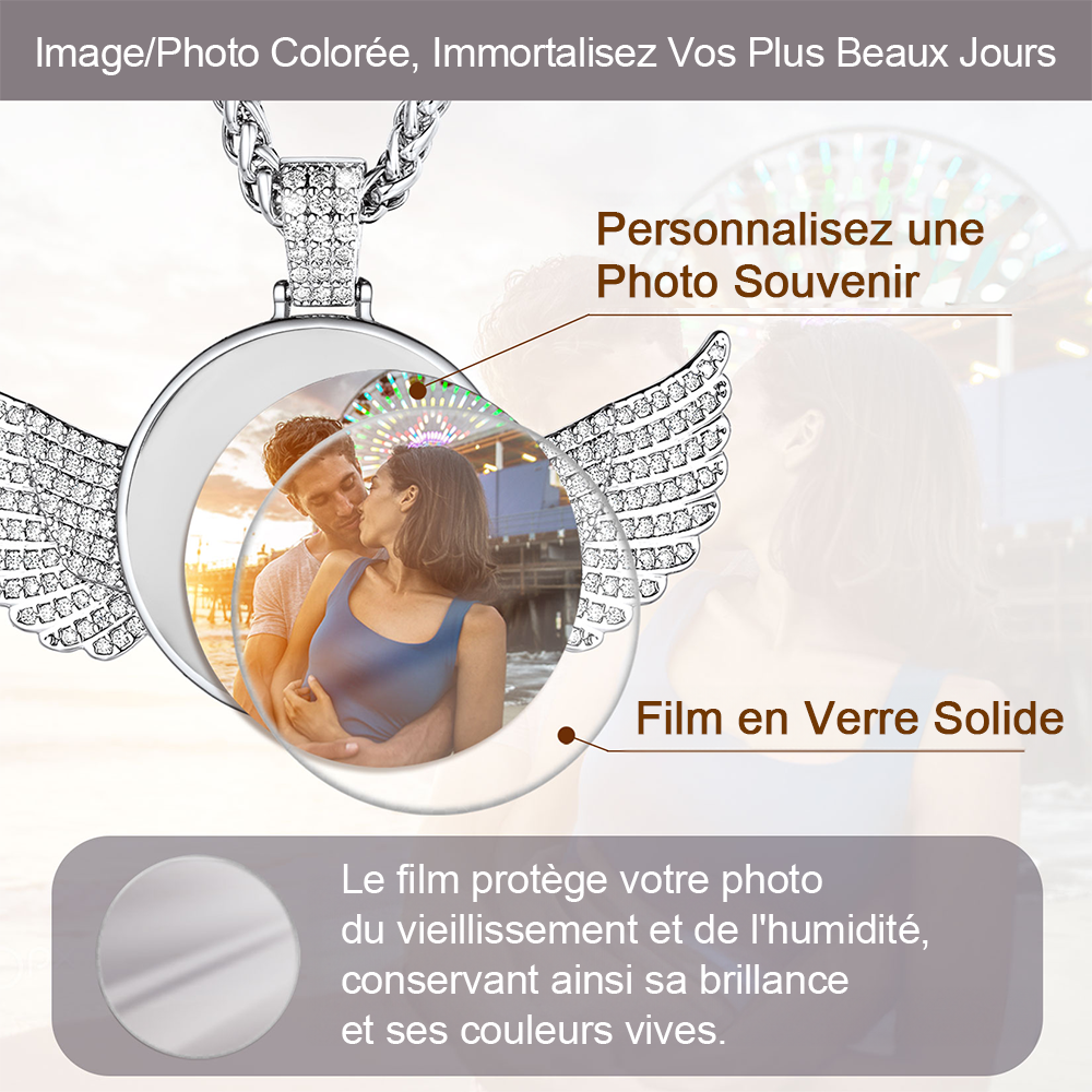 Collier Personnalisé avec Ailes d'Ange et Photo Protective