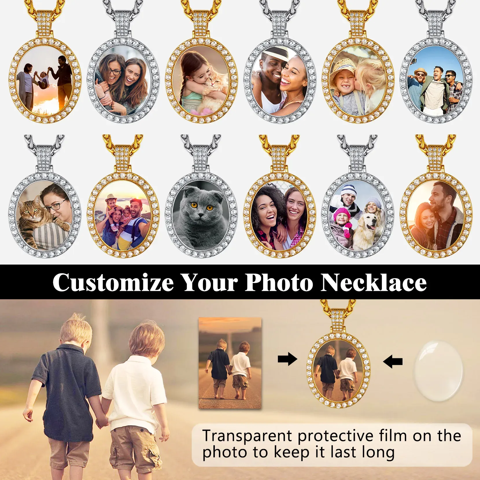 Collier Pendentif Ovale Personnalisé avec Photo pour Hommes et Femmes Collection